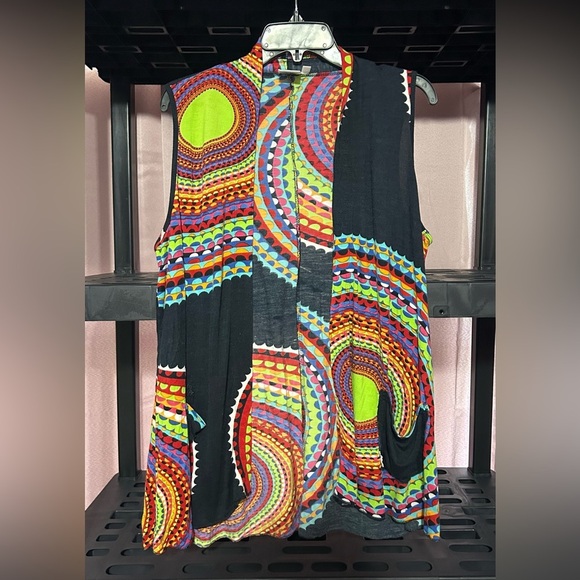 Parsley & Sage Sleeveless Waterfall Cardigan Size M Bright Colorful Art To Wear - Picture 2 of 8